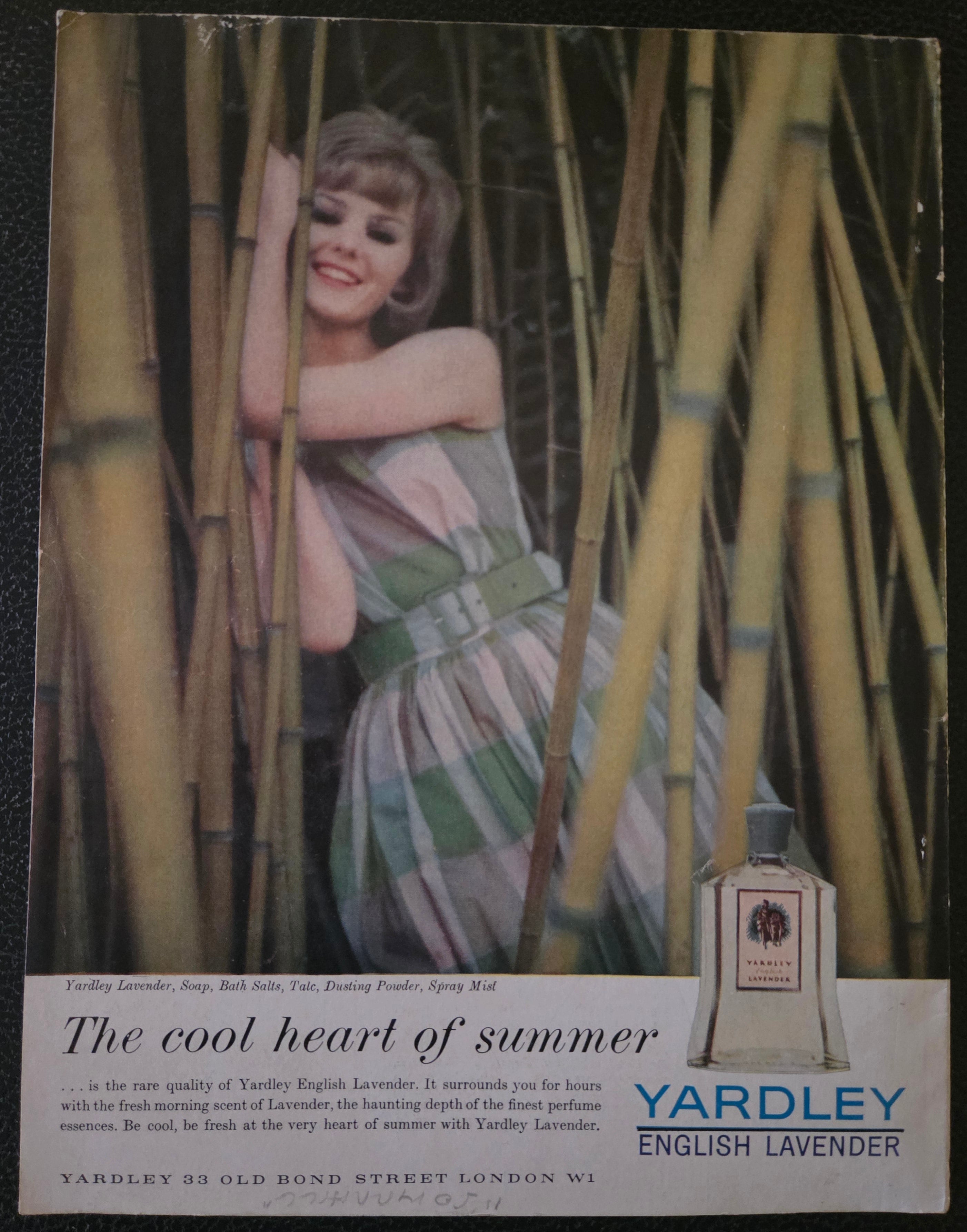 Vintage advertisement for Yardley English Lavender with a woman among bamboo