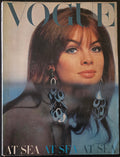 Vogue magazine cover with a model wearing earrings partially underwater