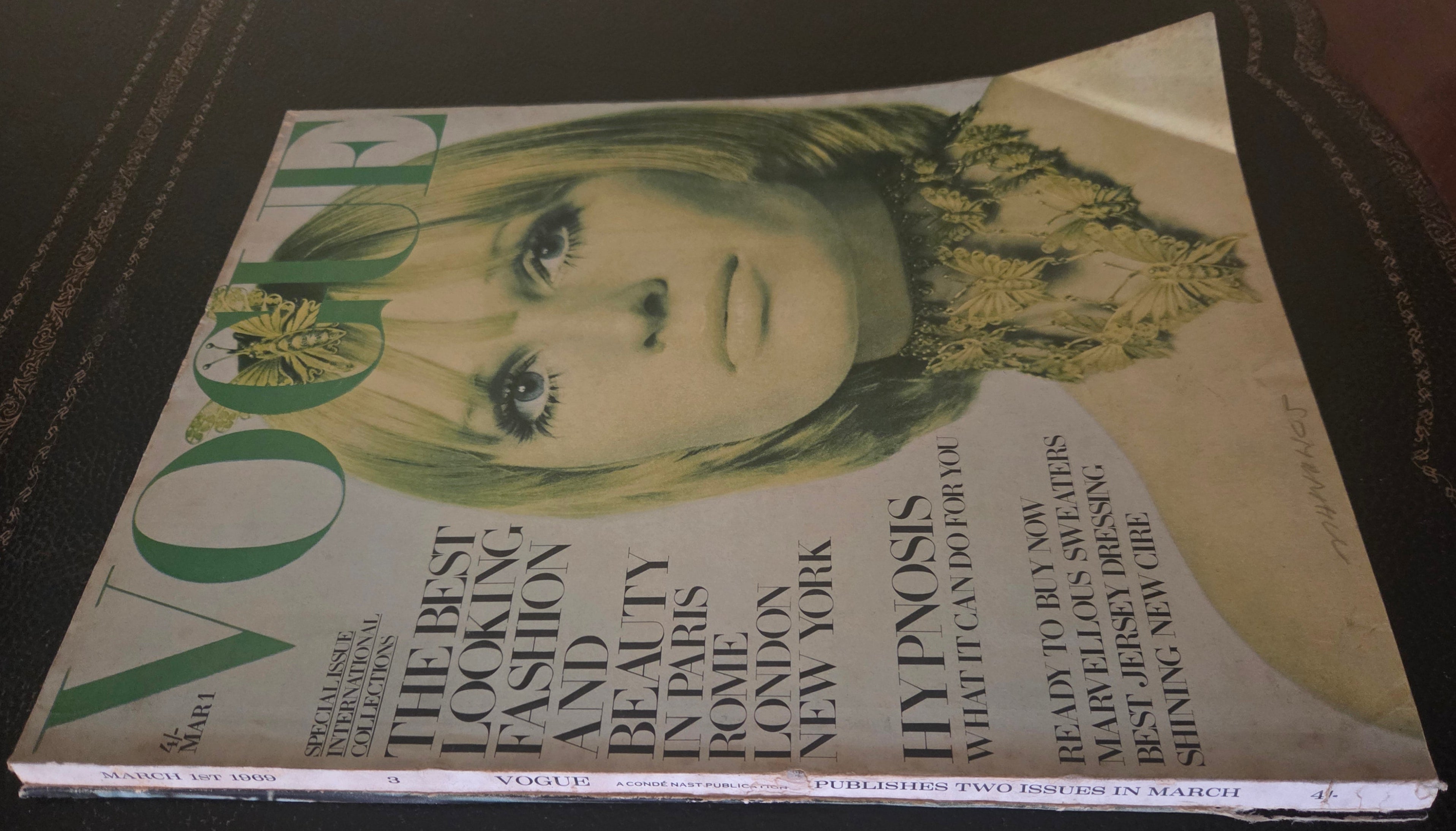 Vintage vogue with green tinted model.