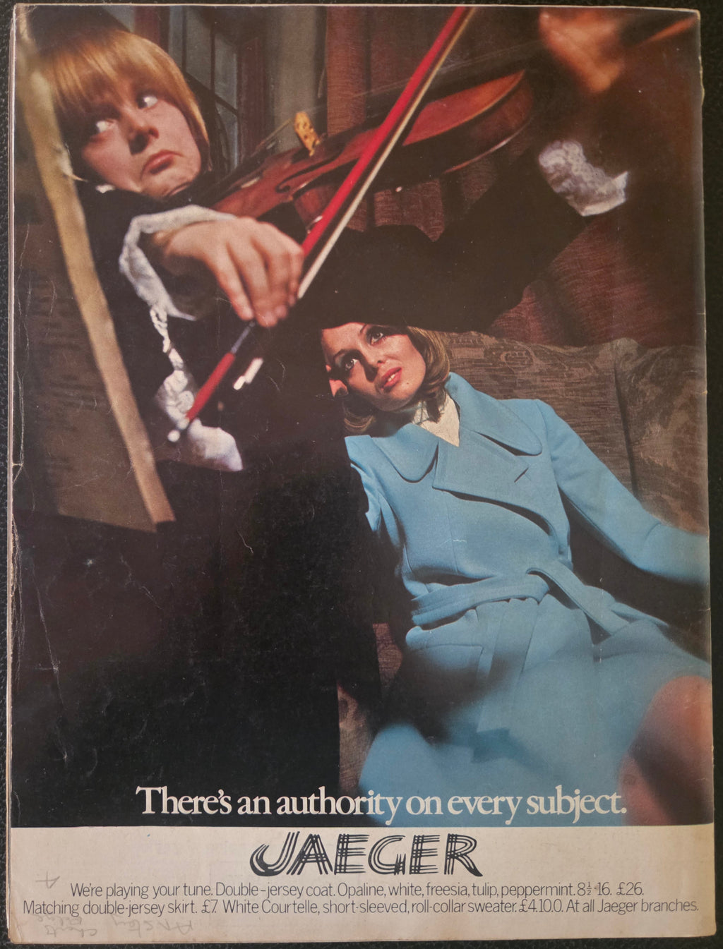 Vintage advertisement for Jaeger with a violinist.