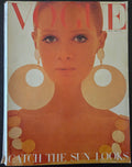 Vintage magazine cover with a stylized face and text 'Catch the Sun Looks'