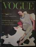 Vintage Vogue magazine cover with a model on a cow print background