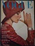 Vintage vogue with a model in a red raincoat and hat.