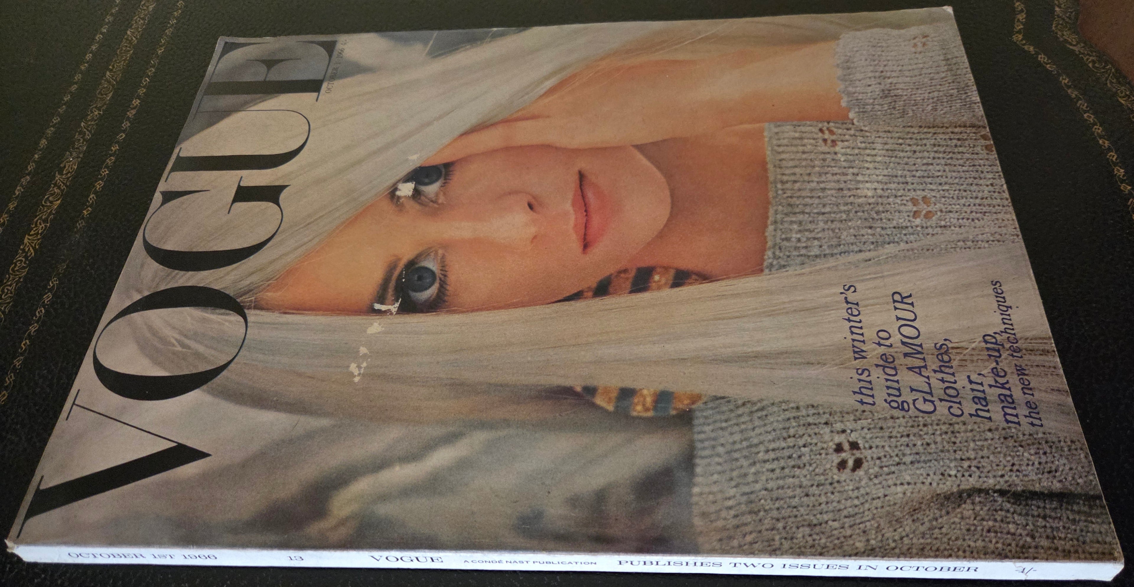 Vogue with model that has silver hair.