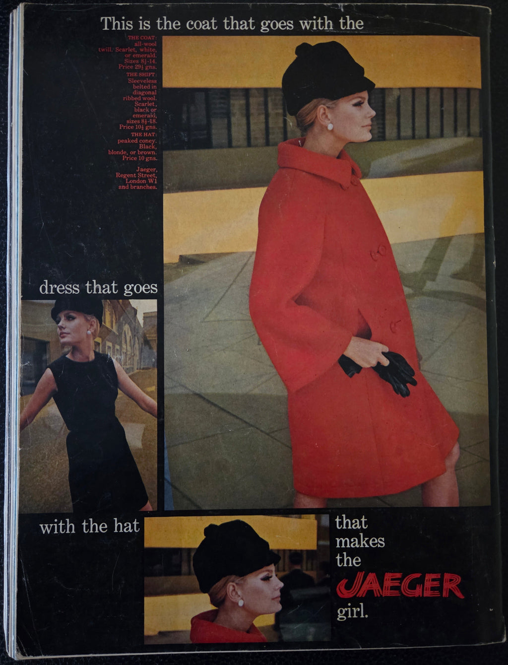 Jaeger vintage advert with model in red coat