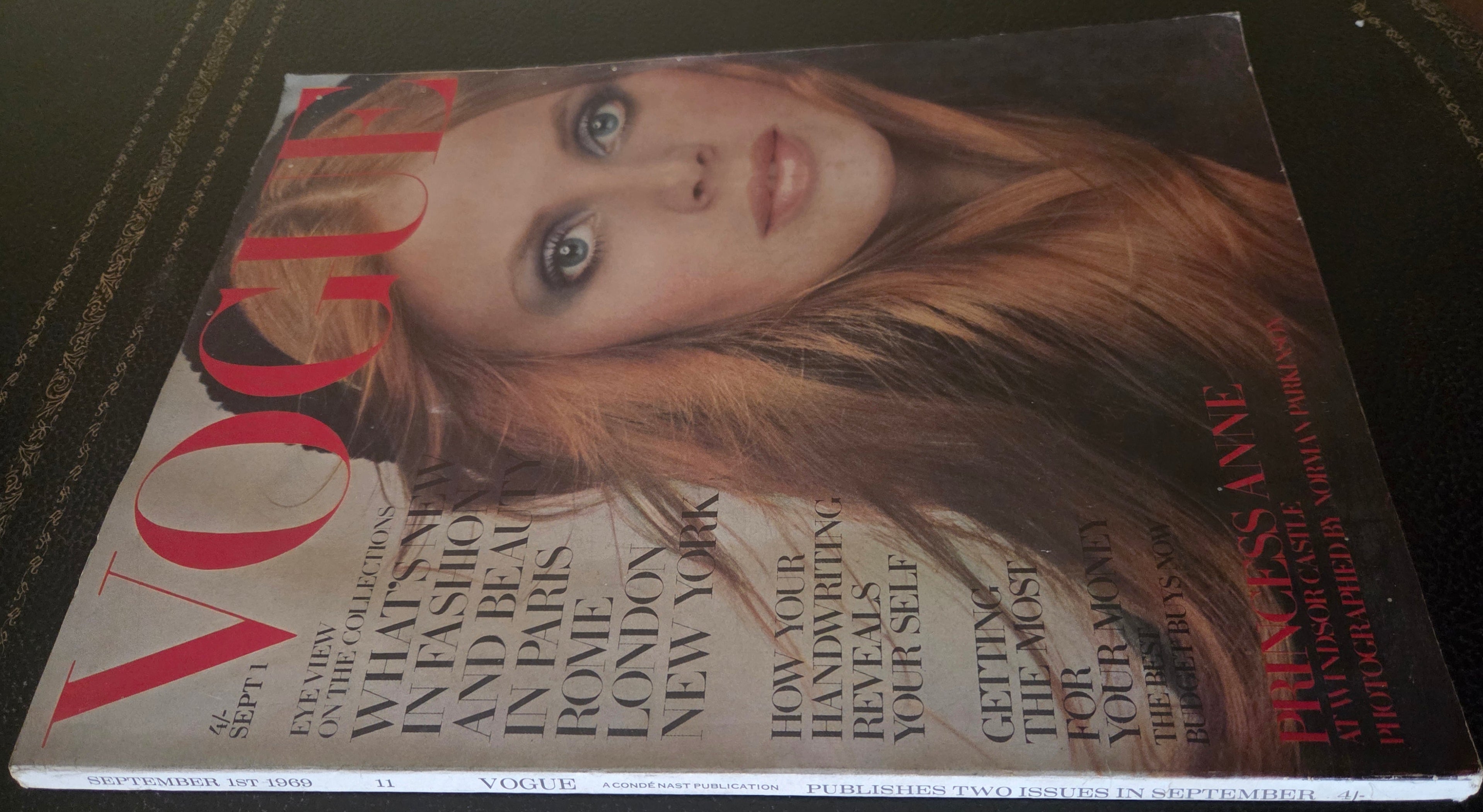 Vogue magazine with model on cover.